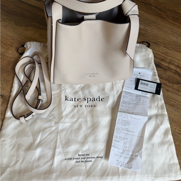 Kate Spade Knott Pebbled Leather Medium Crossbody Hobo Bag in Milk Cream - Picture 10 of 11